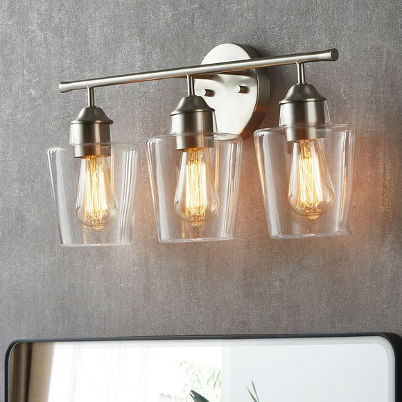 KAWOTI Bathroom Light Fixtures, 3-Light Vanity Light for Bathroom, Modern Vanity Lighting Fixtures with Clear Glass Shade(Brushed Nickel)