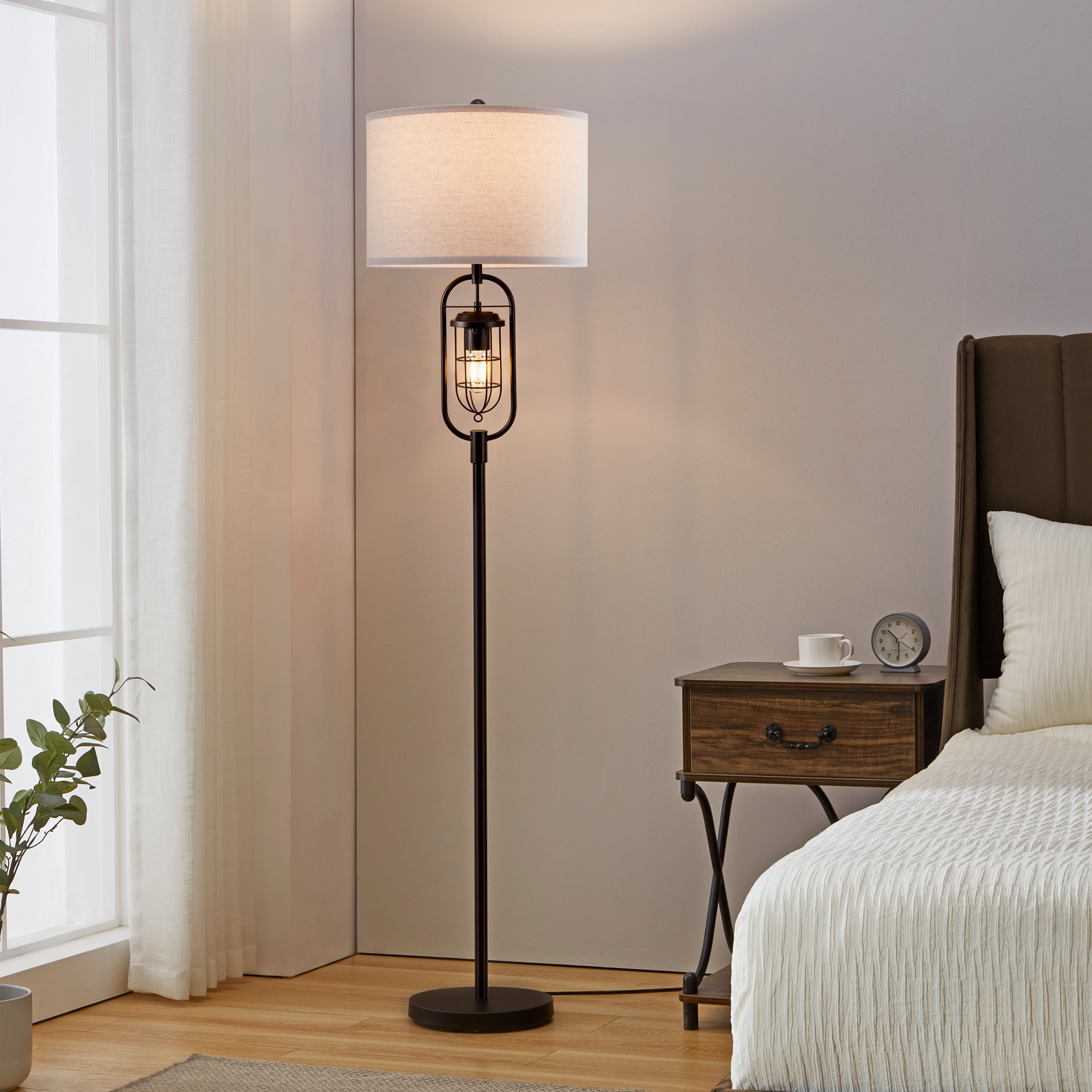 62.5" Bronze Arc Floor Lamp with Lantern Night Light