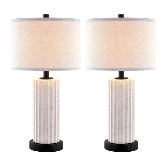 KAWOTI White Ceramic Table Lamp Set of 2 for Living Room 3 Way Touch Control Bedside Lamps with USB Ports and AC Outlet (Bulbs Included)