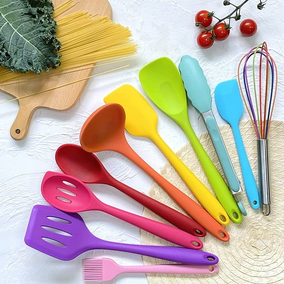 KAY RUK Kitchen Silicone Utensil Set,10Pcs Cooking Utensils Set,Food Grade Safety Silicone Utensils,480Heat Resistant Kitchen Tools,Seamless Easy to Clean, Non Stick Utensils(Multicolor)