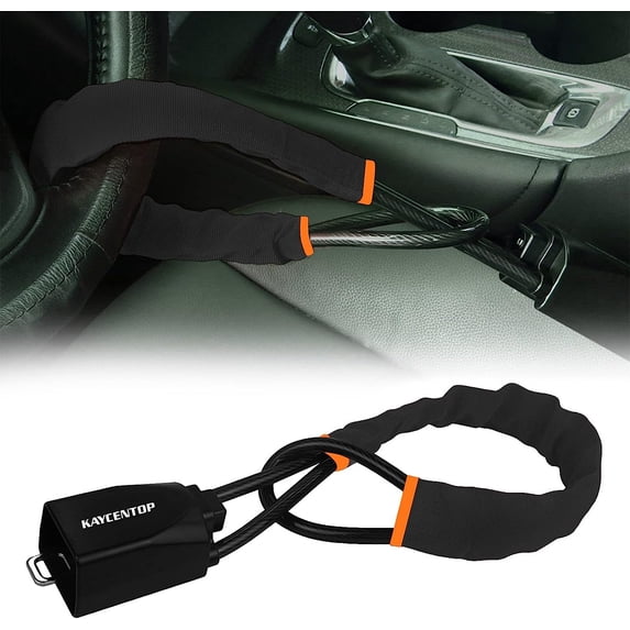 KAYCENTOP Car Steering Wheel Lock, Seat Belt Lock, Anti-Theft Device, Max 17 Inch Length, Small and Light-Weight, Multi-Functional, Fit Most Vehicle, SUV, Golf Cart Security (Black)
