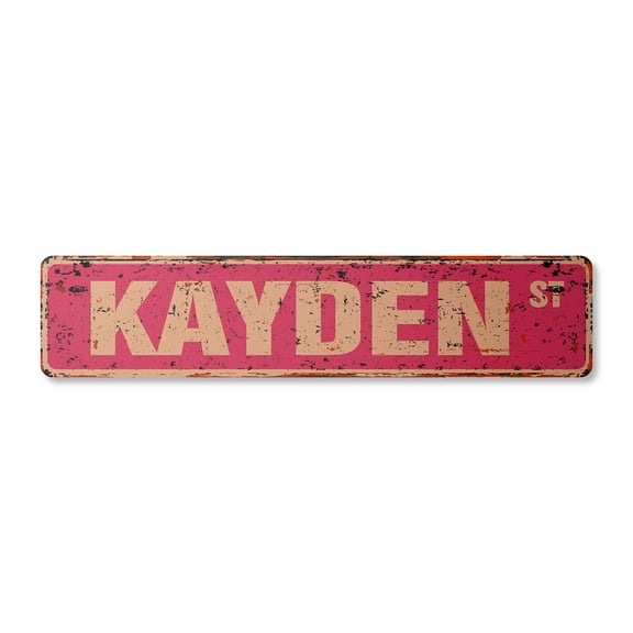 KAYDEN Vintage Aluminum Street Sign Childrens Name Room Metal Sign rustic metal tin | Indoor/Outdoor |  30" Wide