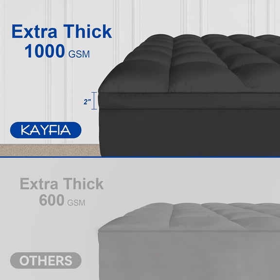 KAYFIA Full Mattress Topper, Extra Thick Mattress Pad Cover for Deep Sleep,3D+7D Snow Down Alternative Fill Overfilled Plush Pillow Top with 8-23 Inch Deep Pocket-Black
