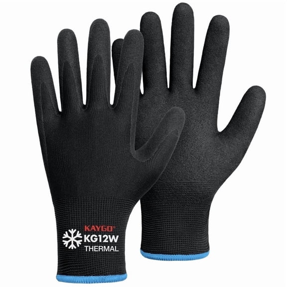 KAYGO 3 Pairs Winter Work Gloves with Grip, Thermal Insulated Nitrile Coated Safety Work Gloves for Cold Storage & Freezer, KG12W