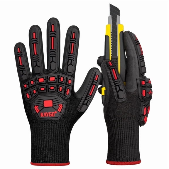 KAYGO KG30NB TPR Impact Reducing Work Gloves, ANSI A3 Cut Resistant, Nitrile Coated, 1 Pair