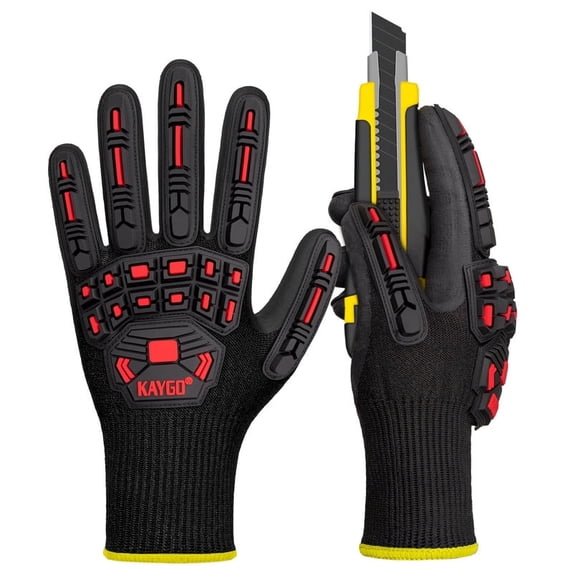 KAYGO Impact Resistant Work Gloves, Ansi A3 Cut Resistant Impact Work Gloves with HPPE Liner, Nitrile Coating KG30N TPR