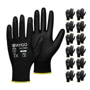 ﻿KAYGO Safety Work Gloves, 12 Pairs, PU Coated Seamless Knit Gloves for Men and Women (L, Black)