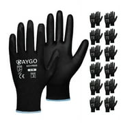KAYGO Safety Work Gloves, 12 Pairs, PU Coated Seamless Knit Gloves for Men and Women, M, Black