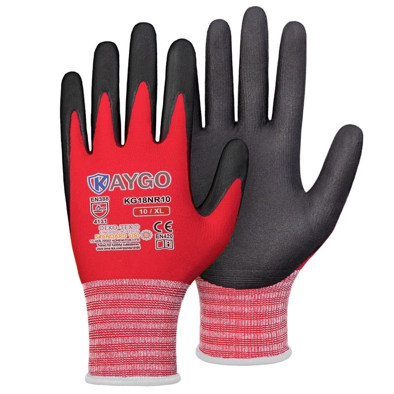 KAYGO Safety Work Gloves MicroFoam Nitrile Coated3 Pairs, KG18NB,Seamless Knit Nylon Glove with