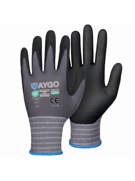 Safety Work Gloves MicroFoam Nitrile Coated, 3 Pairs KG18NB, Seamless Knit Nylon Glove with full fingers Touchscreen, Ideal for Automotive, Warehouse, Construction, Gray, M