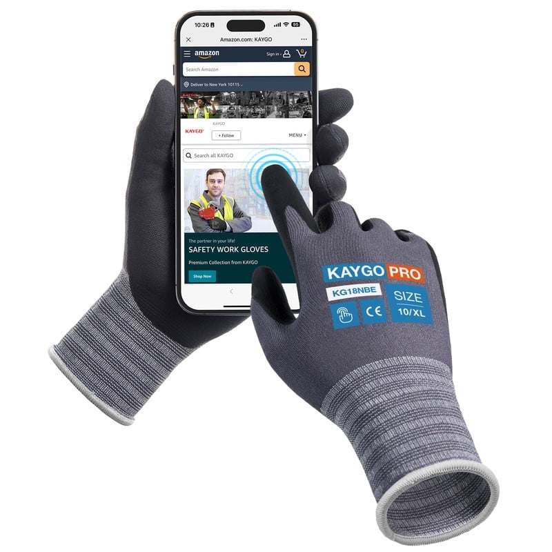 KAYGO Safety Work Gloves MicroFoam Nitrile Coated3 Pairs KG18NB,Seamless Knit Nylon Glove with