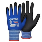 KAYGO Safety Work Gloves, MicroFoam Nitrile Coated, 3 Pairs, Seamless Knit Nylon, Blue, S