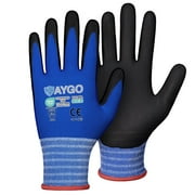 KAYGO Safety Work Gloves MicroFoam Nitrile Coated, 3 Pairs KG18NB, Seamless Knit Nylon Glove with full fingers Touchscreen, Ideal for Automotive, Warehouse, Construction, Blue, S