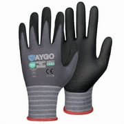 KAYGO Safety Work Gloves MicroFoam Nitrile Coated, 3 Pairs KG18NB, Seamless Knit Nylon Glove with full fingers Touchscreen, Ideal for Automotive, Warehouse, Construction, Gray, S