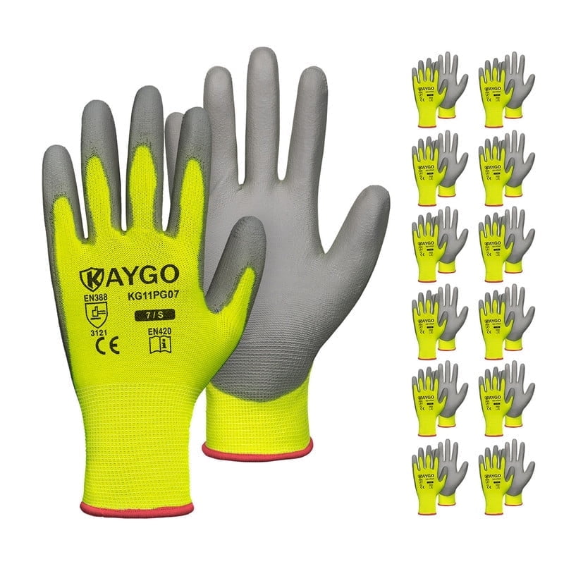 KAYGO Safety Work Gloves PU Coated12 Pairs, KG11PB, Seamless Knit