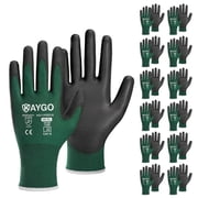 KAYGO Safety Work Gloves, 12 Pairs, PU Coated Seamless Knit Gloves for Men and Women XL, Dark Green