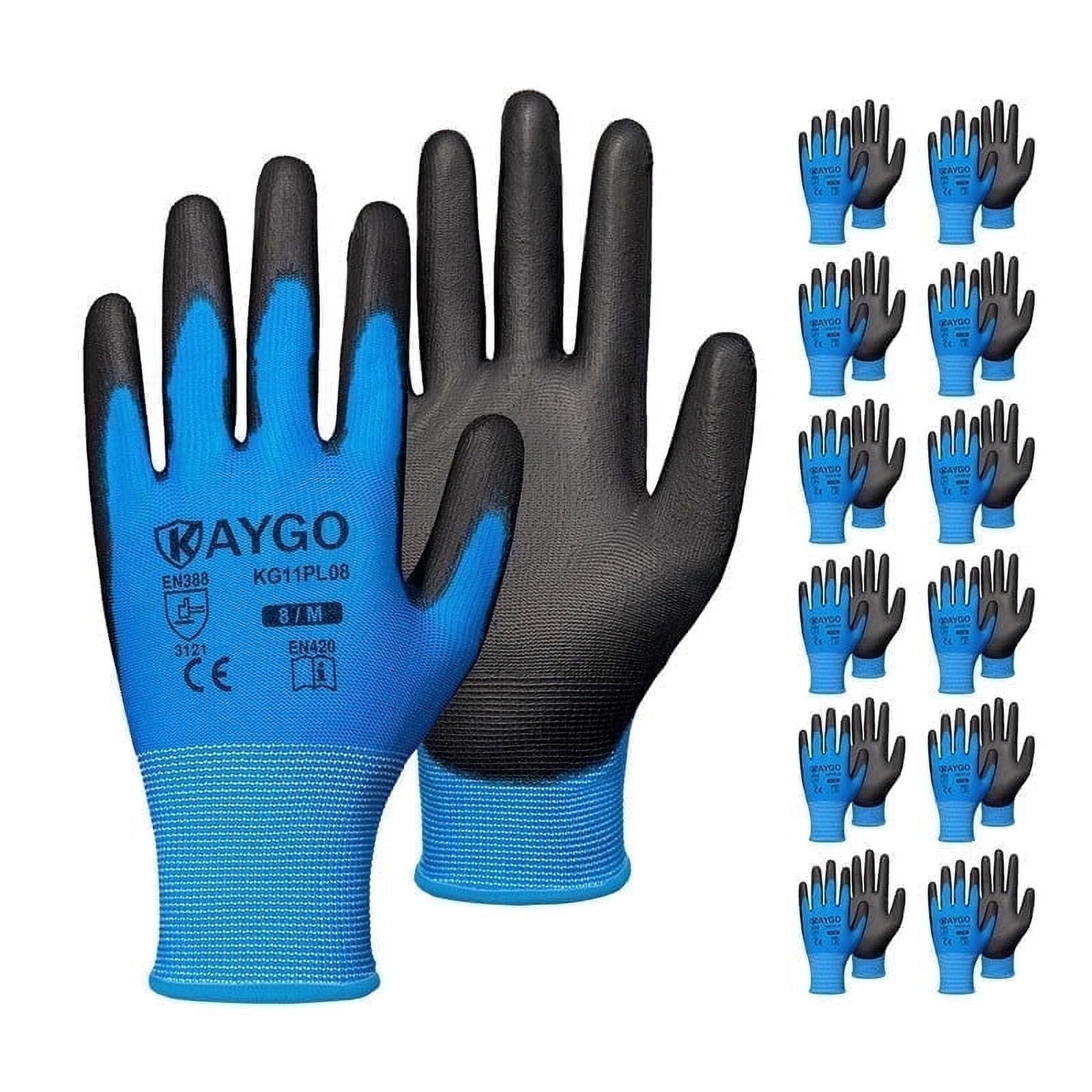 KAYGO Safety Work Gloves PU Coated12 Pairs, KG11PB, Seamless Knit
