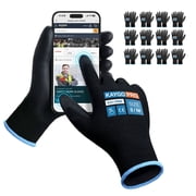 KAYGO Safety Work Gloves, 12 Pairs, PU Coated Seamless Knit Gloves with Two Fingers Touchscreen M, Black