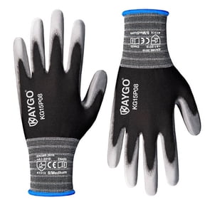 KAYGO Work Gloves PU Coated 12 Pairs, KG15P, Safety Work Gloves Nylon Liner for DIY, Assembly, Warehouse, Light Duty Work
