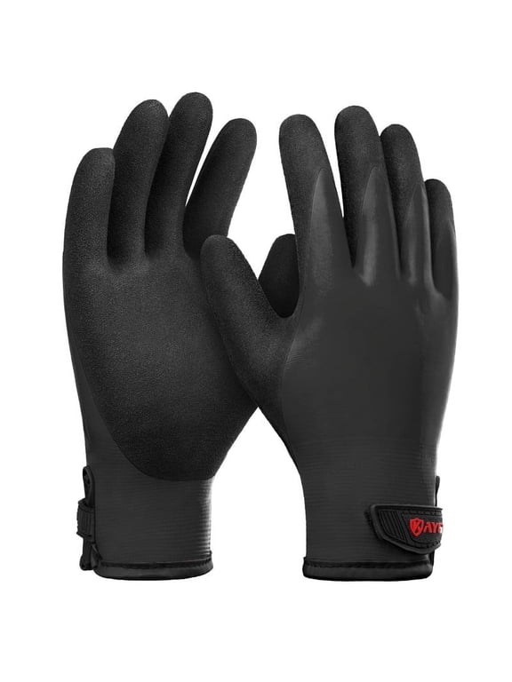 Winter Waterproof Thermal Work Gloves, Double Latex Coated, Insulated Warm Liner For Cold Weather, KG145 (XL, Black)