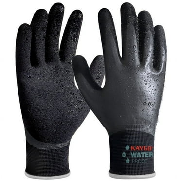 KAYGO Waterproof Work Gloves for Men and Women, Rubber Coated Non-slip Working Gloves for Garden, Outdoor Construction,KG150,Black,L