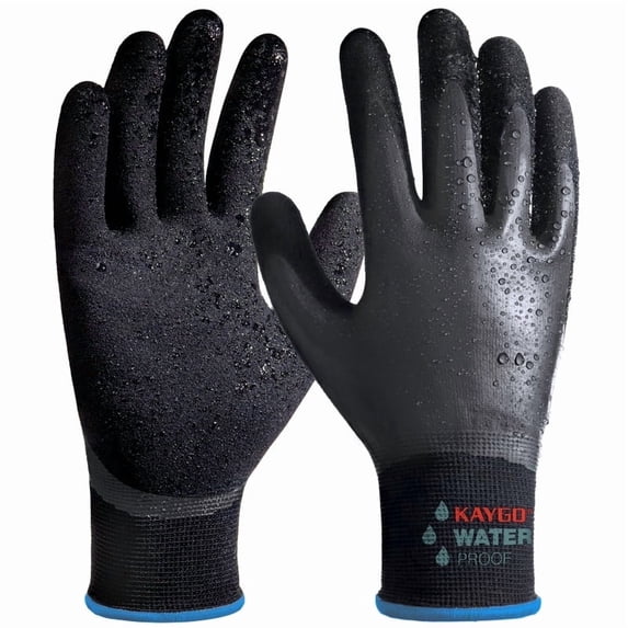 KAYGO Waterproof Work Gloves for Men and Women, Rubber Coated Non-slip Working Gloves for Garden, Outdoor Construction, KG150, Black, M