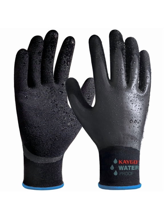 Waterproof Work Gloves for Men and Women, Rubber Coated Non-slip Working Gloves for Garden, Outdoor Construction, KG150, Black, M