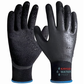 KAYGO Waterproof Work Gloves for Men and Women, Rubber Coated Non-slip Working Gloves for Garden, Outdoor Construction, KG150, Black, M