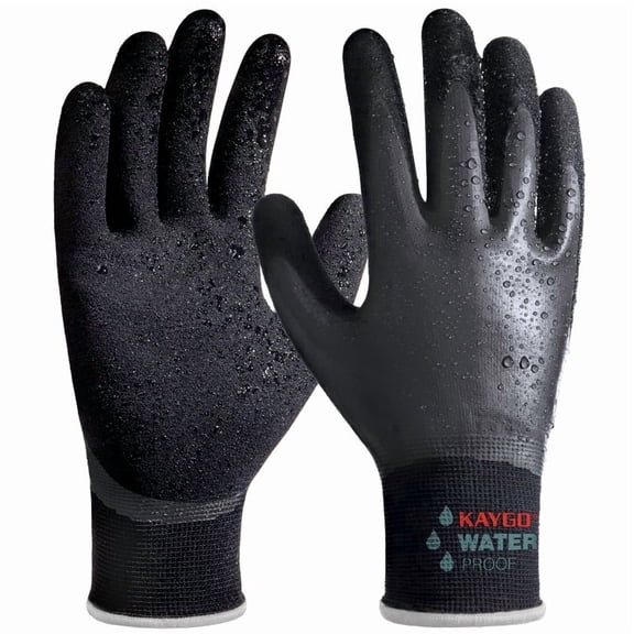 KAYGO Waterproof Work Gloves for Men and Women, Rubber Coated Non-slip Working Gloves for Garden, Outdoor Construction, KG150, Black, XL