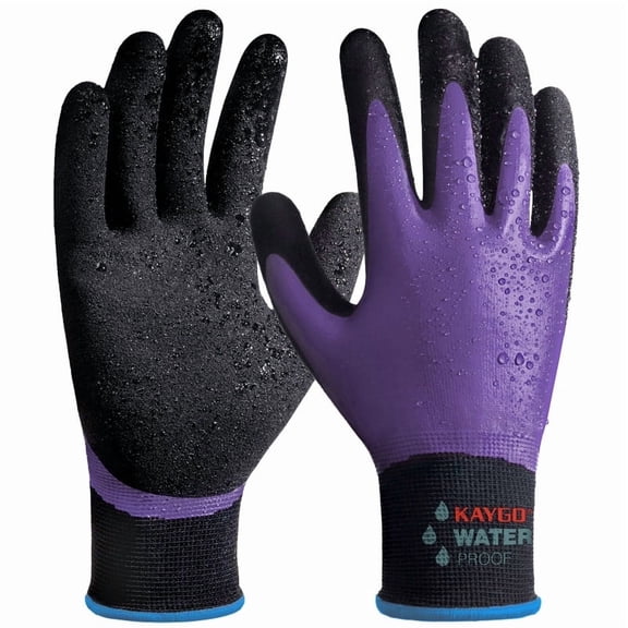 KAYGO Waterproof Work Gloves for Men and Women, Rubber Coated Non-slip Working Gloves for Garden, Outdoor Construction, KG150, Purple, M