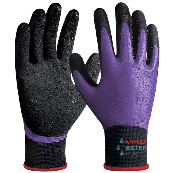 KAYGO Waterproof Work Gloves for Men and Women, Rubber Coated Non-slip Working Gloves for Garden, Outdoor Construction, KG150, Purple, S