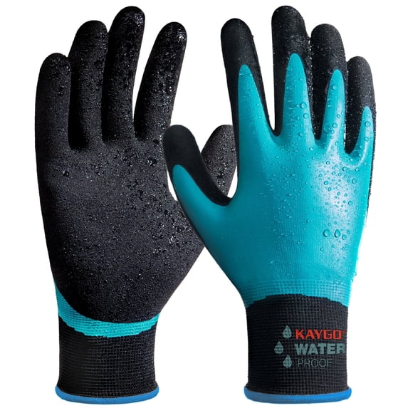 KAYGO Waterproof Work Gloves for Men and Women, Rubber Coated Non-slip Working Gloves for Garden, Outdoor Construction, KG150, Blue, M