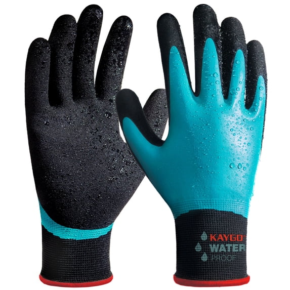 KAYGO Waterproof Work Gloves for Men and Women, Rubber Coated Non-slip Working Gloves for Garden, Outdoor Construction, KG150, Blue, S