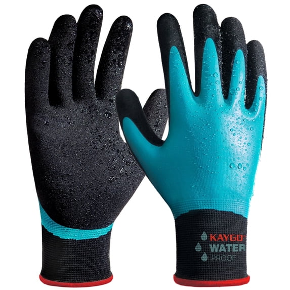 KAYGO Waterproof Work Gloves for Men and Women, Rubber Coated Non-slip Working Gloves for Garden, Outdoor Construction, KG150, Blue, S