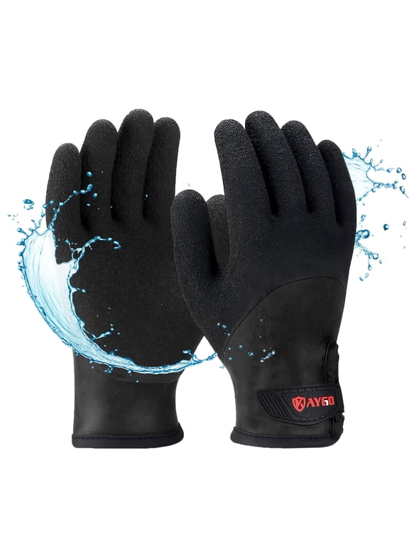 Winter Waterproof Thermal Work Gloves with Superior Grip, Full Hand Double Latex Coating for Cold Weather, Freezer, Construction, KG140W