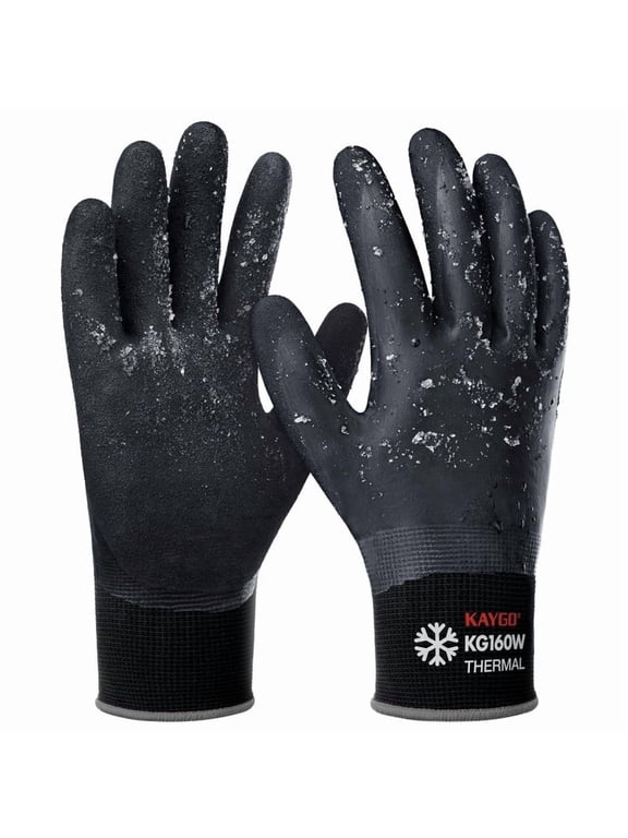 Winter Waterproof Work Gloves for Men and Women, Thermal Insulated, Double-Dipped Latex Coated for Freezer, Fishing, Gardening, KG160