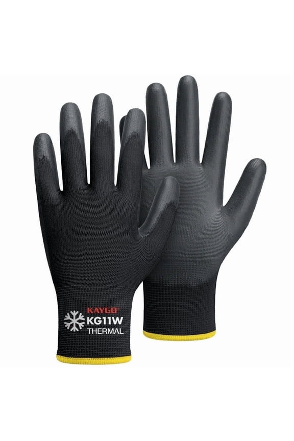 Winter Work Gloves, 12 Pairs, Thermal Insulated Safety Work Gloves PU Coated, Ideal for Freezer Work (L, Black)