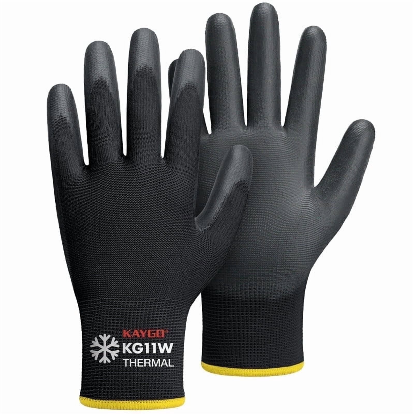KAYGO Winter Work Gloves, 12 Pairs, Thermal Insulated Safety Work Gloves PU Coated, Ideal for Freezer Work (L, Black)