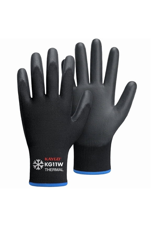 Winter Work Gloves, 12 Pairs, Thermal Insulated Safety Work Gloves PU Coated, Ideal for Freezer Work (M, Black)