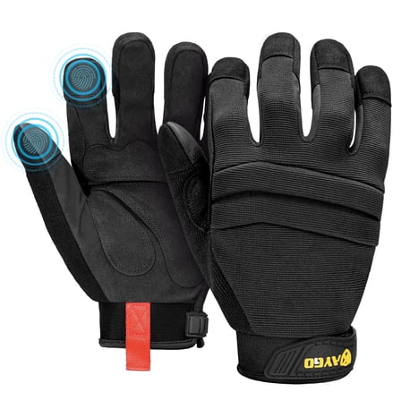 KAYGO Work Gloves For Men, Mechanic Utility Work Gloves for All Purpose, Heavy Duty, Touch Screen (Black, L)