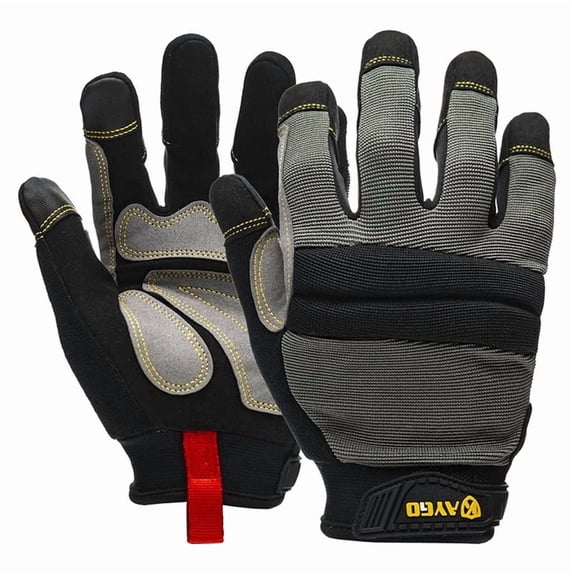 KAYGO Work Gloves For Men, KG125M Mechanic Utility Work Gloves for All Purpose, Excellent Grip, Heavy Duty, Improved Dexterity, Touch Screen, Gray, M