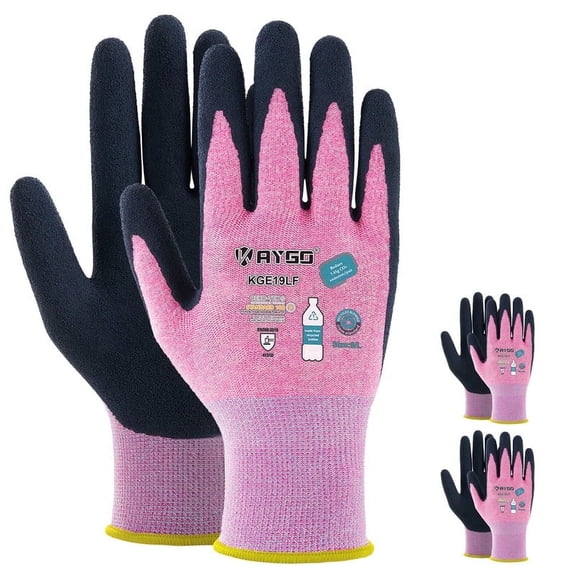 KAYGO Work Gloves for Women, Eco Friendly Safety Work Gloves with Breathable Rubber Coated, KGE19L,3 Pairs