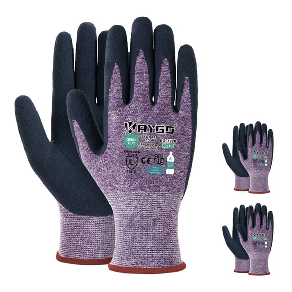 KAYGO Work Gloves for Women, 3 Pairs, Eco Friendly Safety Work Gloves with Breathable Rubber Coated, KGE19, S, Purple