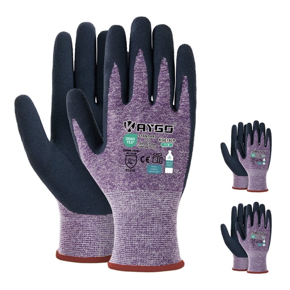 KAYGO Work Gloves for Women, 3 Pairs, Eco Friendly Safety Work Gloves with Breathable Rubber Coated, KGE19, S, Purple