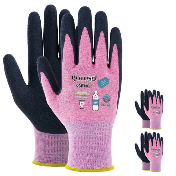 KAYGO Work Gloves for Women, Eco Friendly Safety Work Gloves with Breathable Rubber Coated, KGE19L,3 Pairs