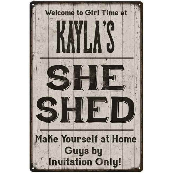 KAYLA'S She Shed Sign Lady Cave Gift 8 x 12 High Gloss Metal 208120082341