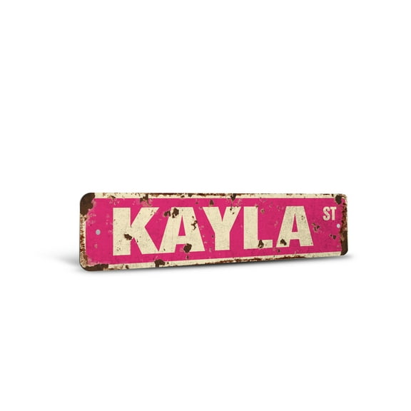 KAYLA Vintage Style Rustic Street Sign – Childrens Name Room Sign Retro Decorative Wall Sign for Home, Bar, Garage, or Outdoor Use | 4" X 18" Aluminum Metal Road Sign