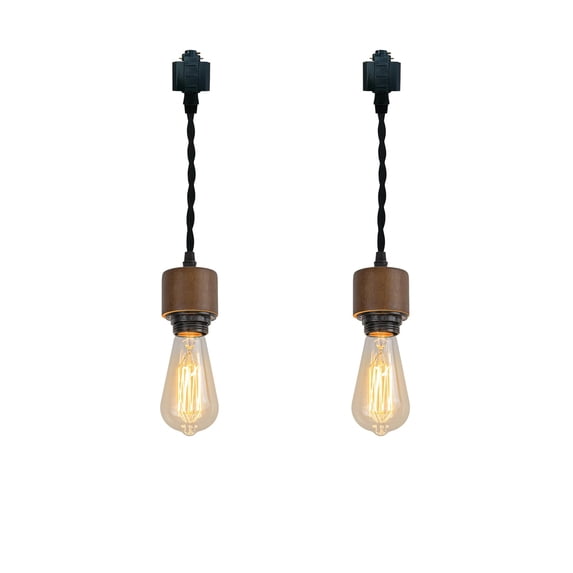 KAYYELAMP 0.49Feet Corded Track Lighting E26 Walnut Base H-Type Track Pendant Light Retro Design for Kitchen Loft Dining Room Store Set Two(No Bulb, Track)