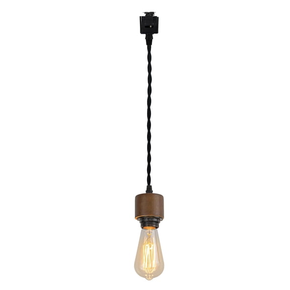KAYYELAMP 1.96Feet Corded Track Lighting E26 Walnut Base J-Type Track Pendant Light Retro Design for Kitchen Loft Dining Room Store Set One(No Bulb, Track)