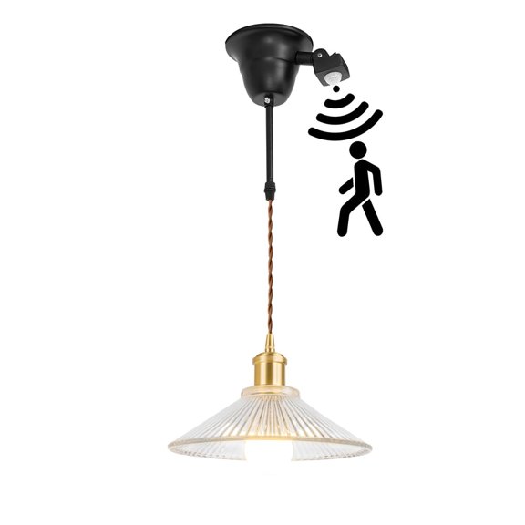 KAYYELAMP 1.9Ft Cord E26 Connection Motion-Activated Modern Design Clear Glass Shade Brass Base Hanging Light for Kitchen Home Entrance 1 Pcs(No Bulb)
